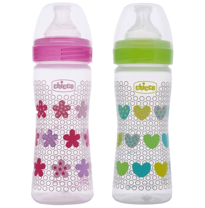 Chicco Bipack WellBeing Feeding Bottle Pink and Green Pack of 2 - Nibasu