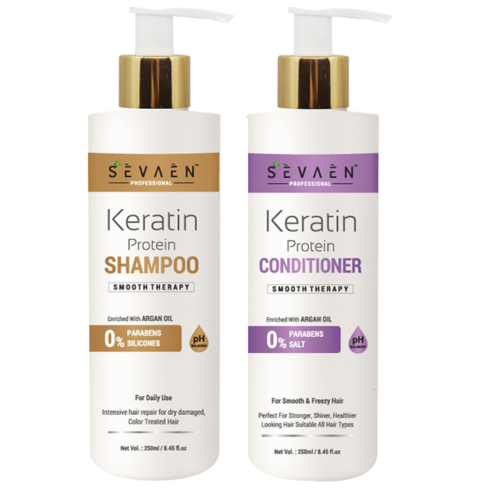 Sevaen Professional Combo Pack of Keratin Protien Shampoo & Keratin Protien Conditioner (250ml Each) - Nibasu