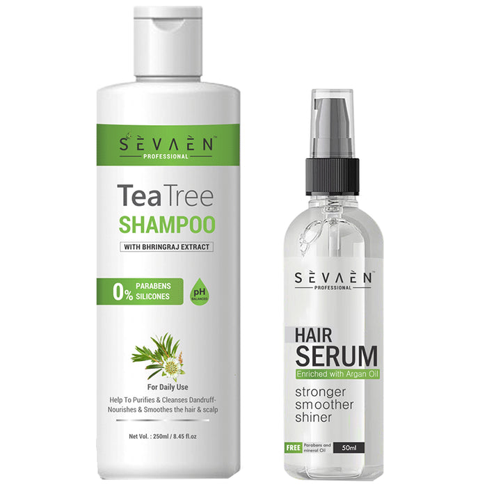 Sevaen Professional Combo Pack of Tea Tree Shampoo 250ml and Hair Serum 50ml - Nibasu