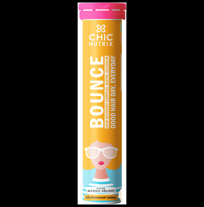 Chicnutrix Bounce Hair Recovery Complex with Biotin & Selenium | Flavour Effervescent Tablet Mango Delight - Nibasu