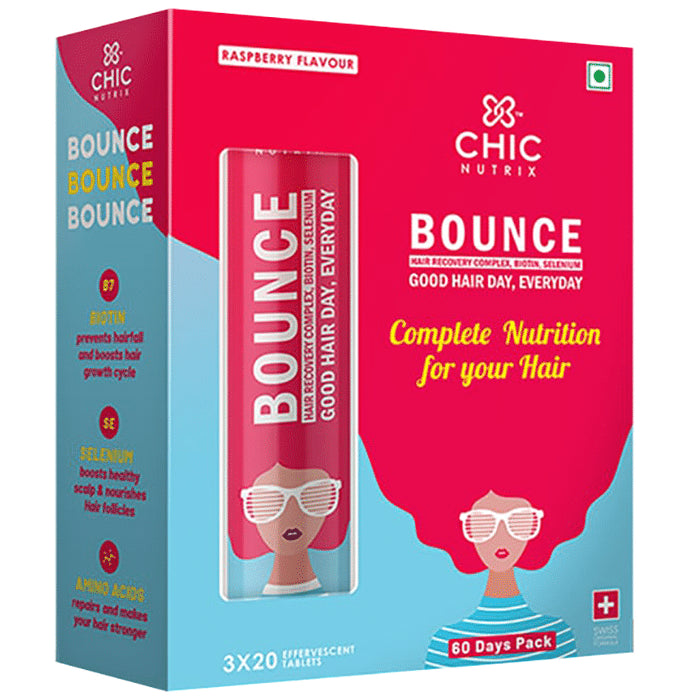 Chicnutrix Bounce Hair Recovery Complex with Biotin & Selenium | Flavour Raspberry Effervescent Tablet - Nibasu