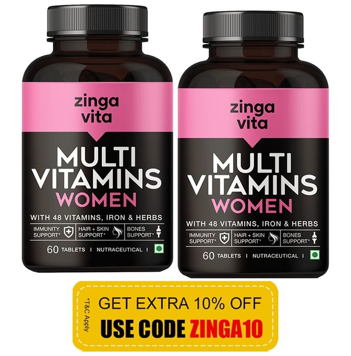 Zingavita Multivitamin for Women with Iron | For Immunity, Hair, & Skin | Bone, Joint & Muscle Care |(60 Each) - Nibasu