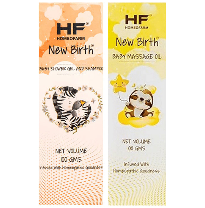 H F Homeofarm Combo Pack of New Birth Baby Shower Gel and Shampoo (100gm) & Baby Massage Oil (100ml) - Nibasu