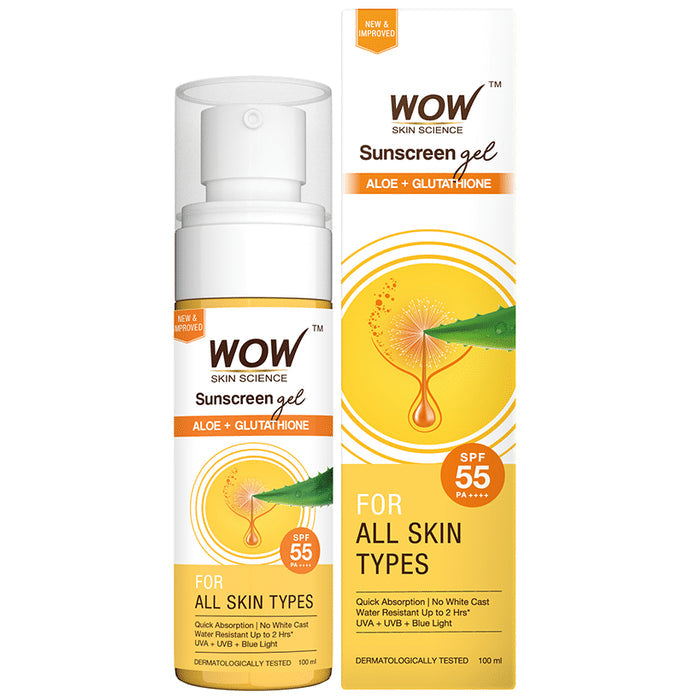 WOW Skin Science Aloe + Glutathione SPF 55 PA++++ Sunscreen Gel - Nibasu