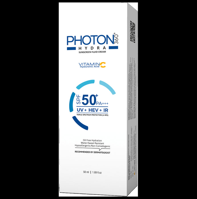 Photon Hydra 360 Sunscreen Fluid Cream | With Hyaluronic Acid & Vitamin C | SPF 50+ PA+++ - Nibasu